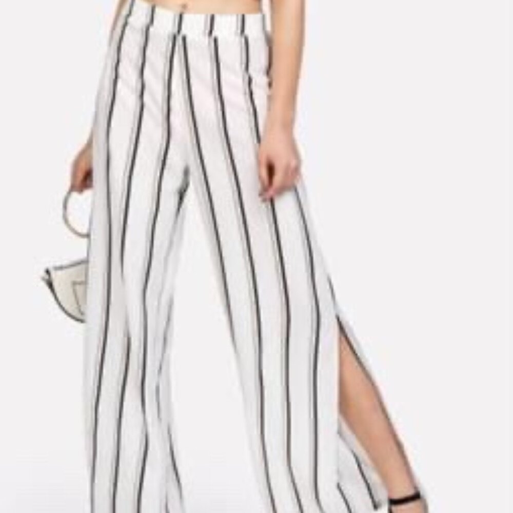 Women's Brand New Adorable Striped Palazzo Pants are Slit at the Knee Area